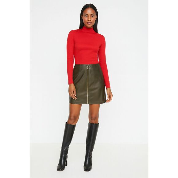 Trina Turk Olive Green Faux Leather Skirt – Size 14 – NWT - Picture 1 of 8